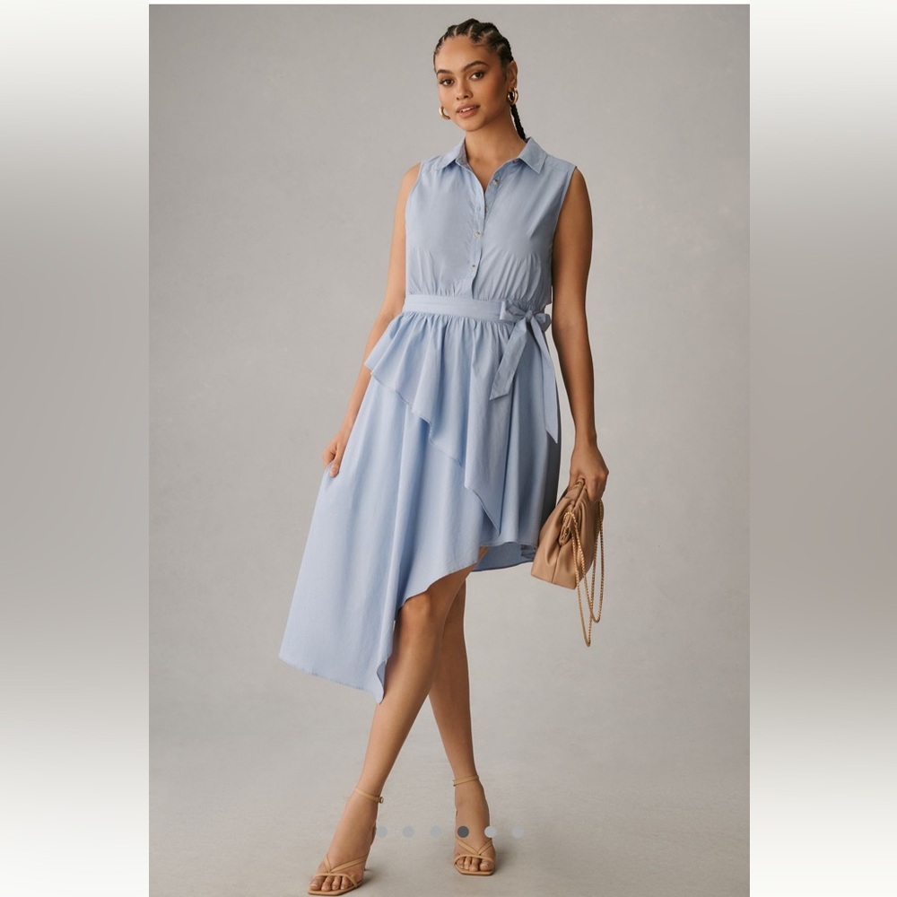 NWT Anthropologie Maeve Asymmetrical Sleeveless Shirt Dress in Blue Sz 10
